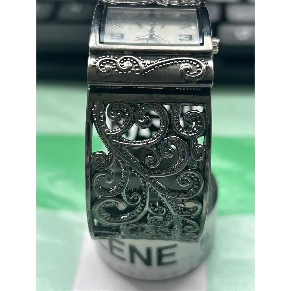Cato Accutime Dark Silver/ Black Tone Women’s Cuff Watch